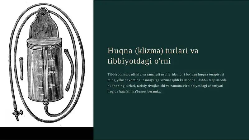 Huqna(klizma) turlari va tibbiyotdagi o'rni