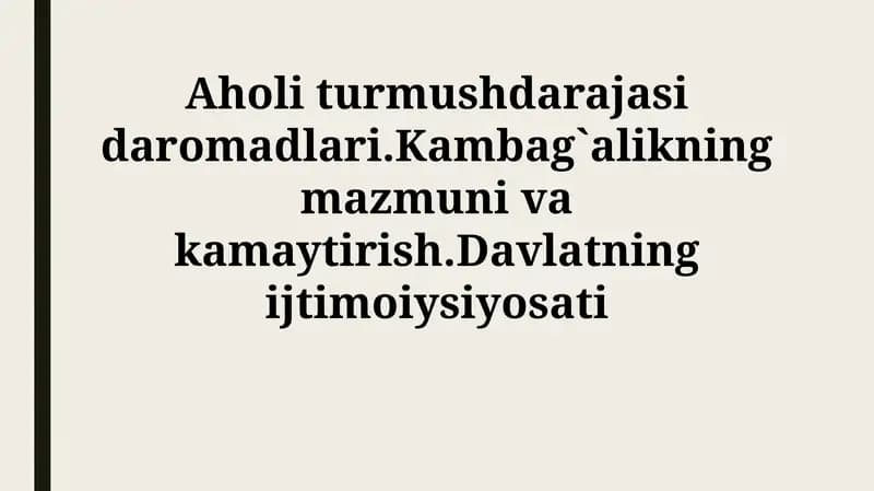 Turmush darajasi va daromadlari