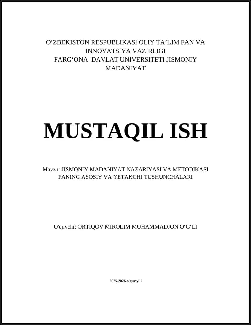 JISMONIY MADANIYAT NAZARIYASI VA METODIKASI FANING ASOSIY VA YETAKCHI TUSHUNCHALARI