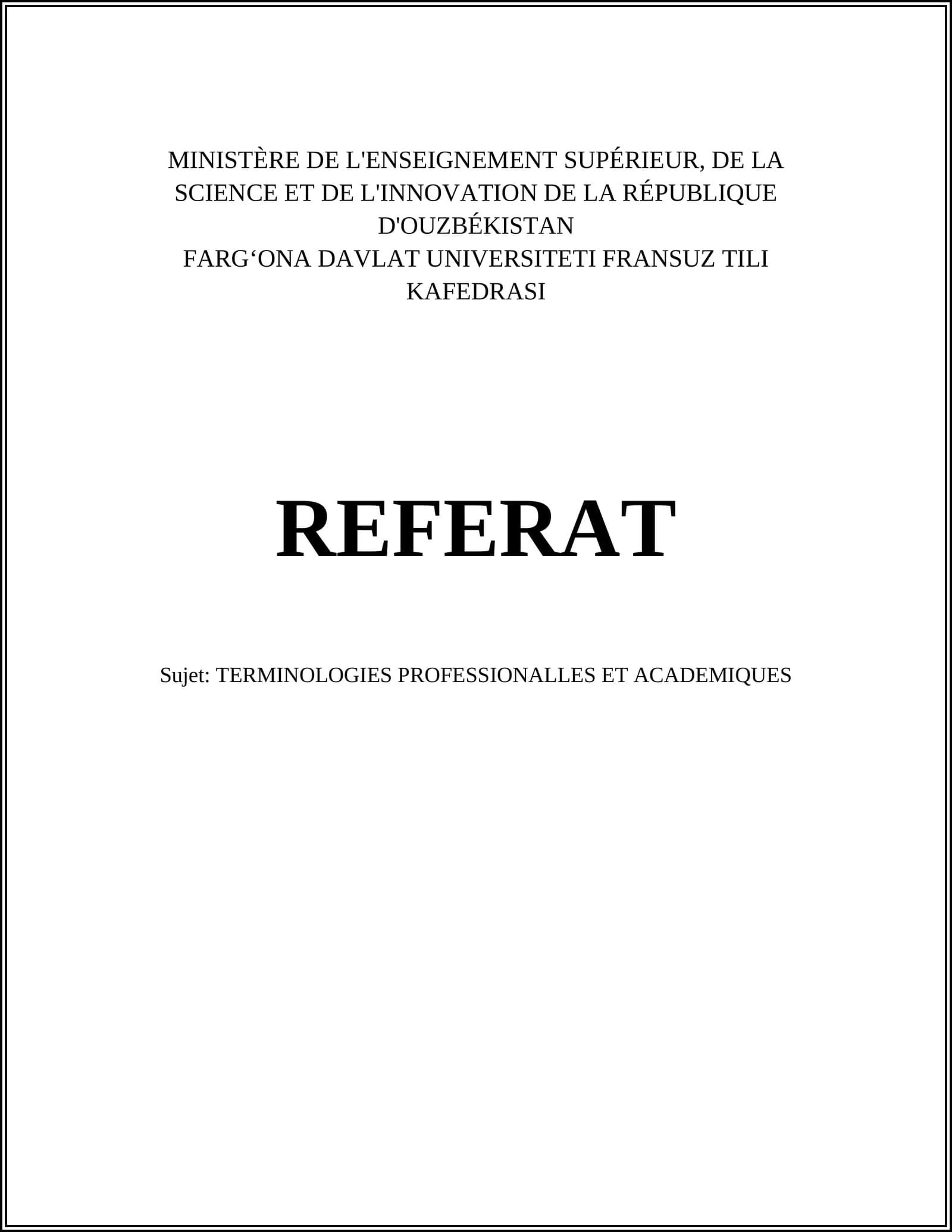 TERMINOLOGIES PROFESSIONALLES ET ACADEMIQUES