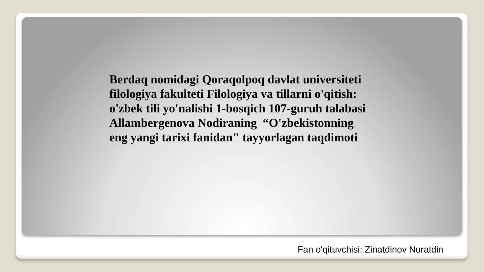 O'zbekistonning eng yangi tarix fanidan