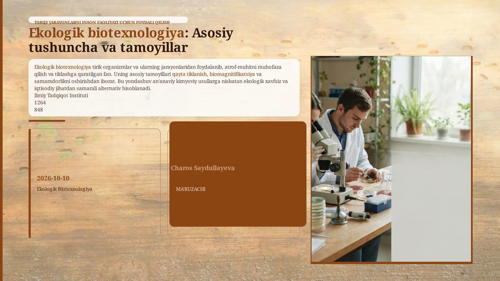 Ekologik biotexnologiya: Asosiy tushuncha va tamoyillar