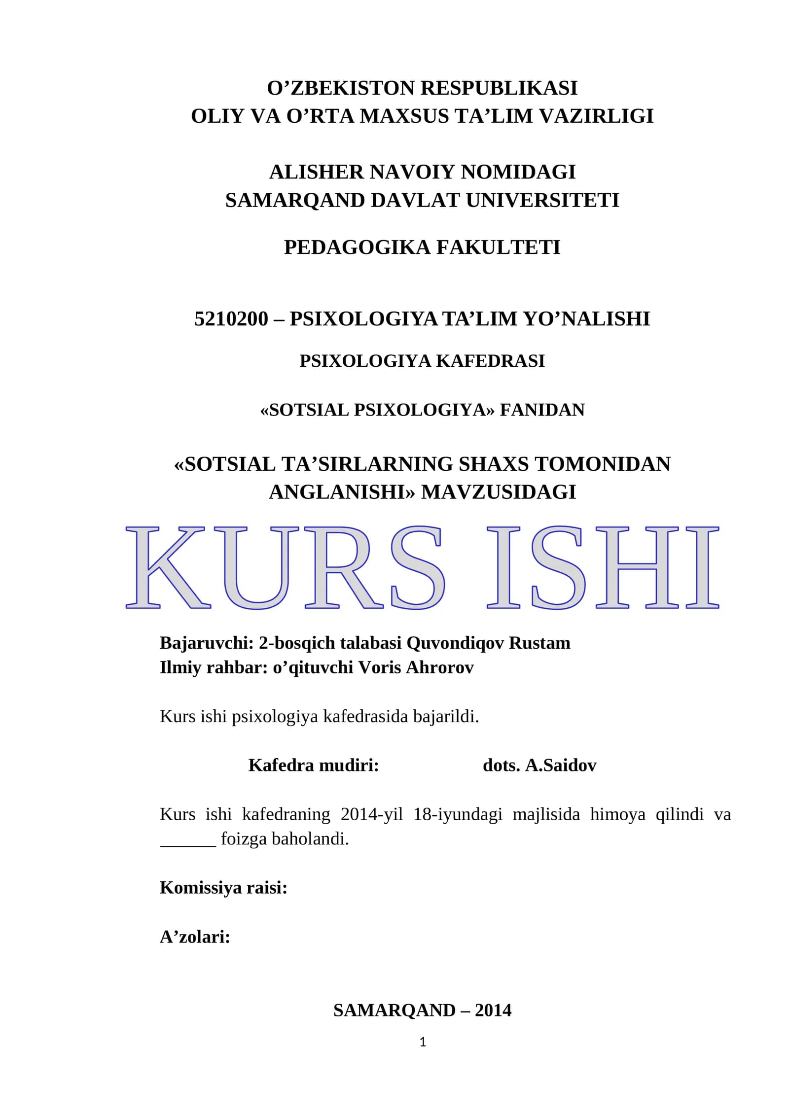 SOTSIAL TA’SIRLARNING SHAXS TOMONIDAN ANGLANISHI