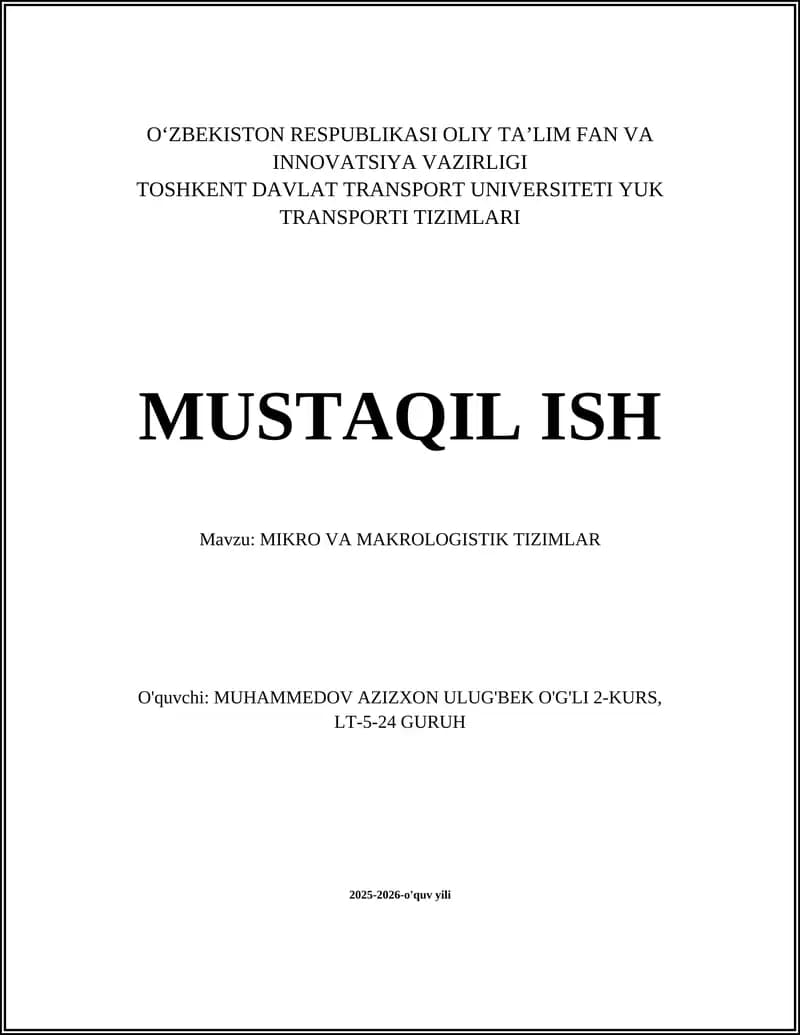 MIKRO VA MAKROLOGISTIK TIZIMLARI