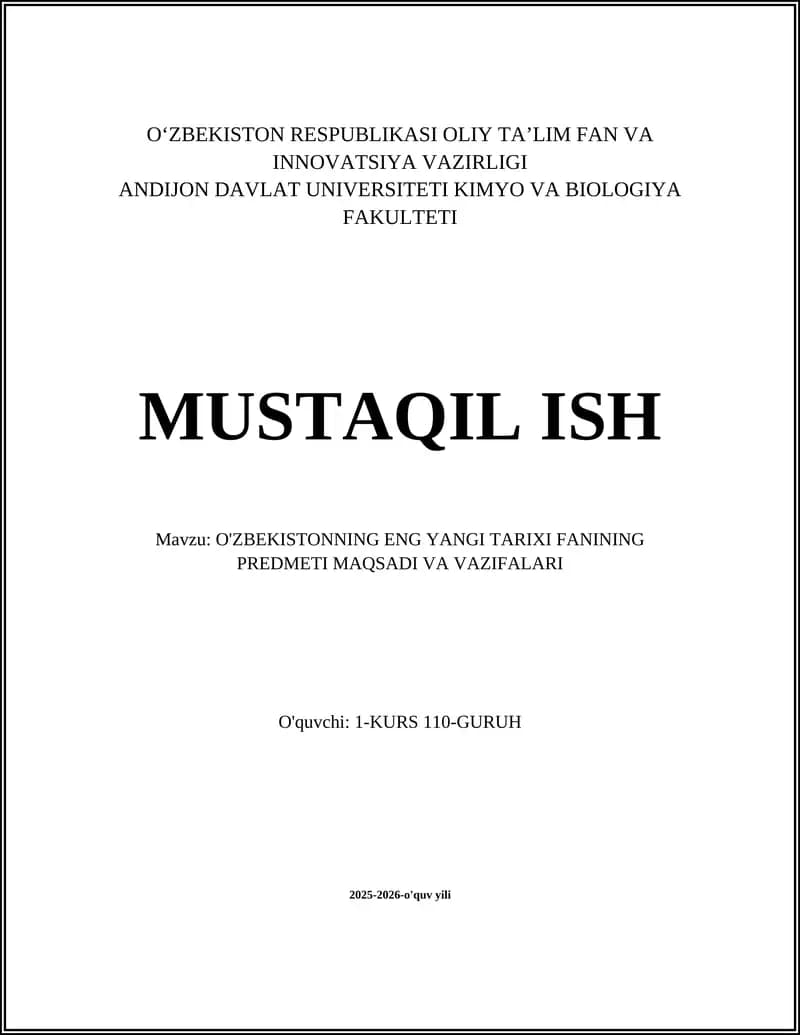 O'zbekistonning Eng Yangi Tarixi Fani