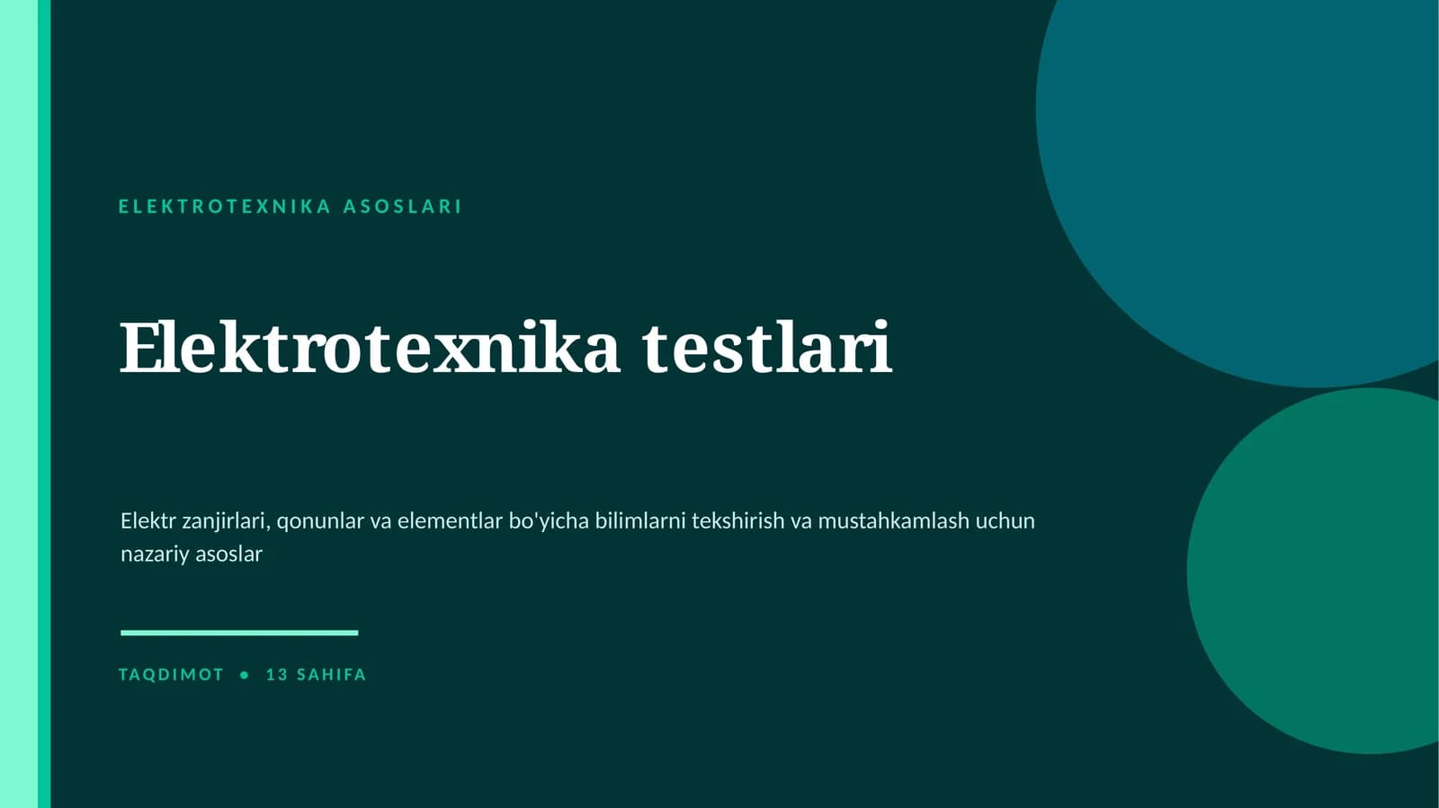 Elektrotexnika testlari