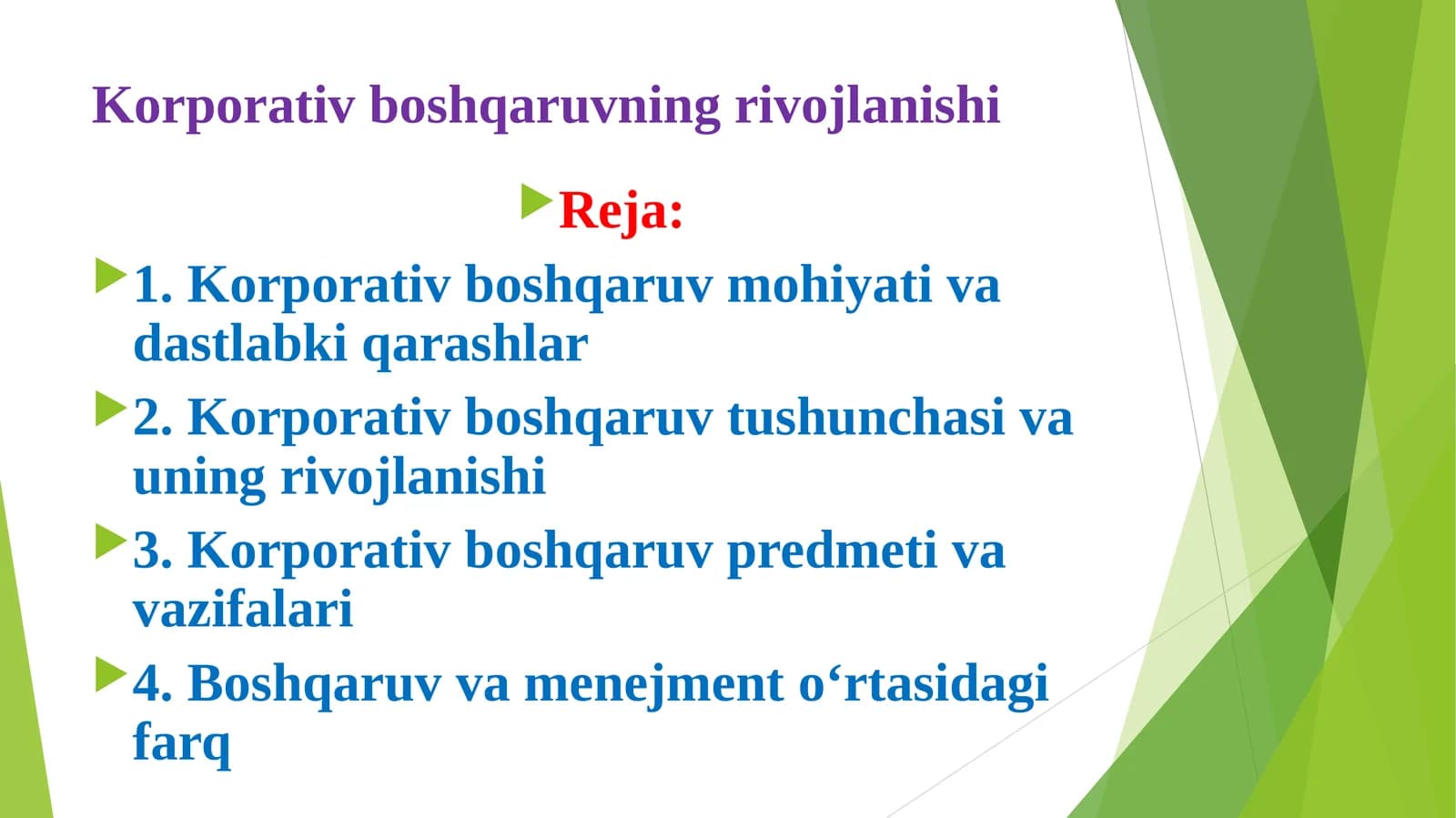 Korporativ boshqaruvning rivojlanishi