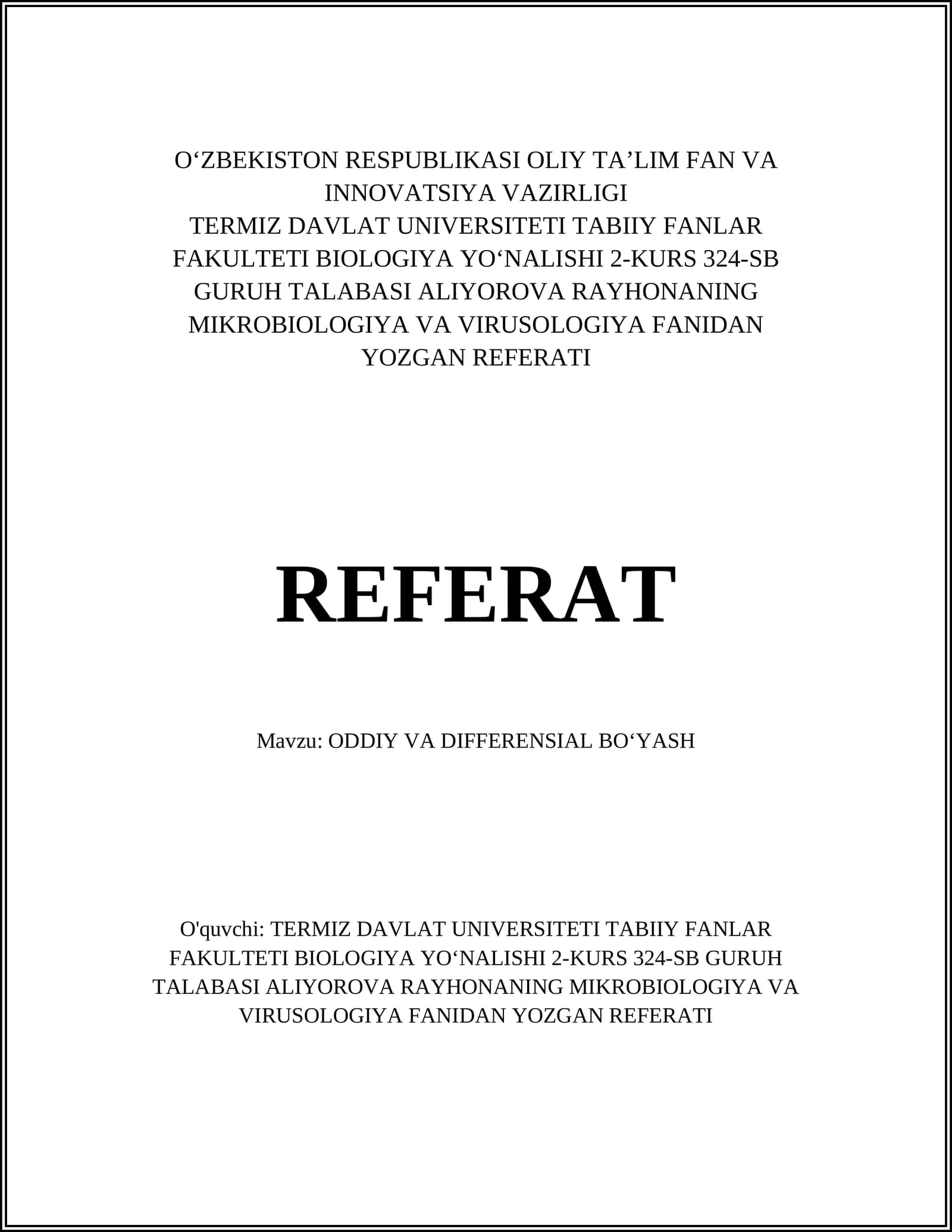 ODDIY VA DIFFERENSIAL BOʻYASH