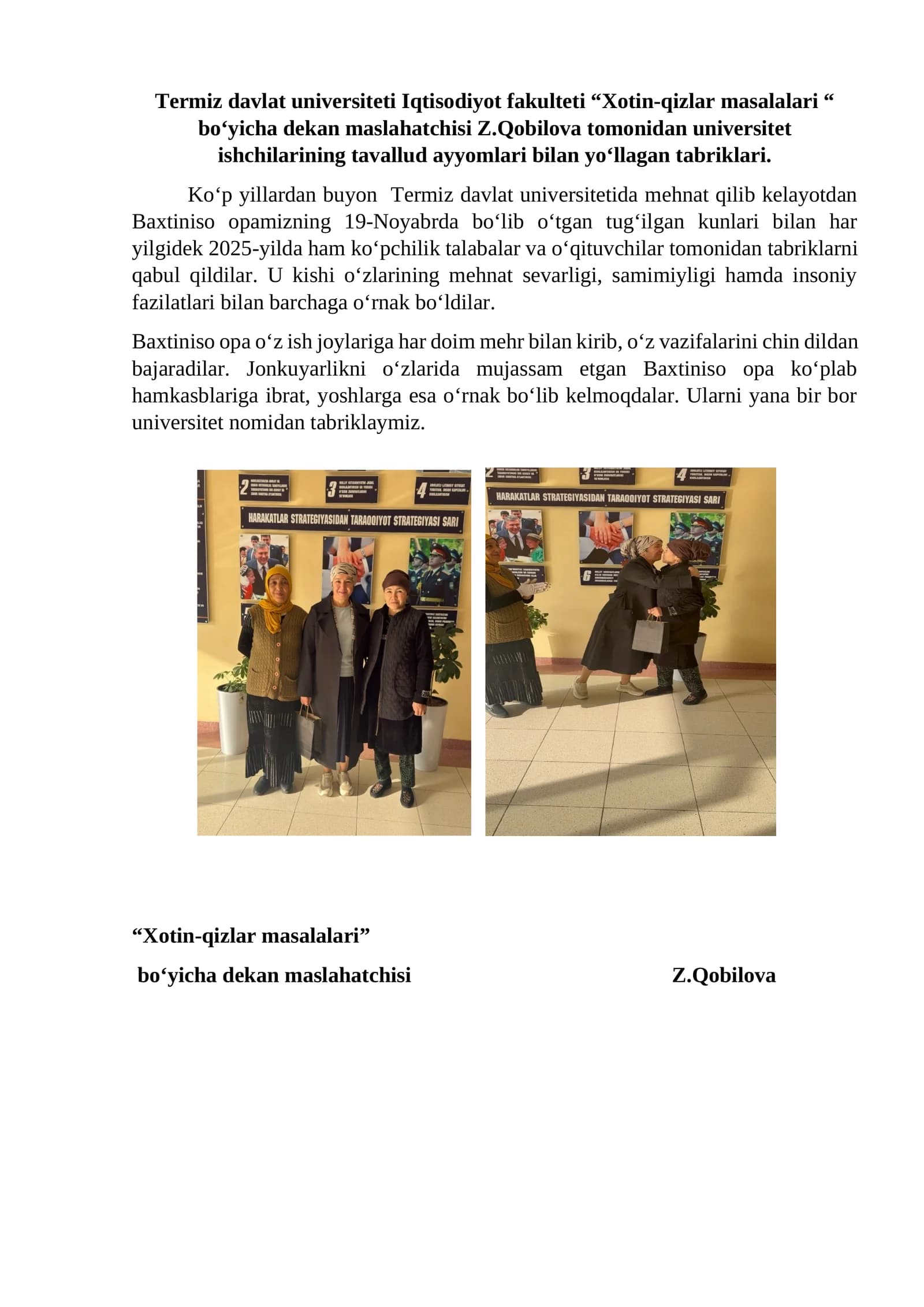 “Xotin-qizlar masalalari”