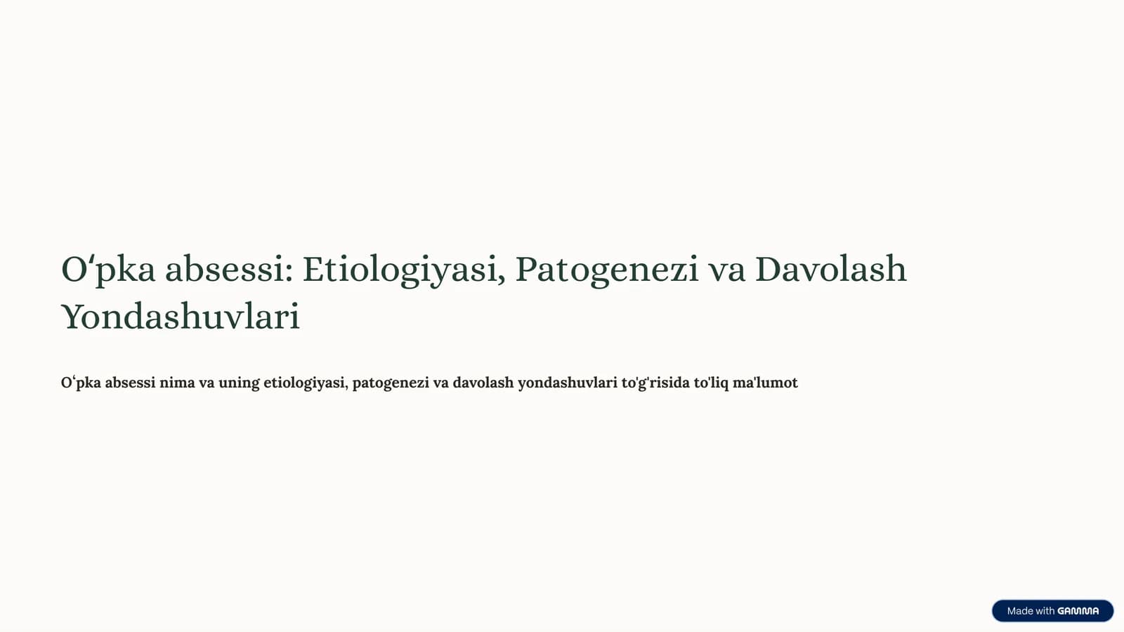 Oʻpka absessi etialogiyasi patogenezi va davolash yondashuvlari