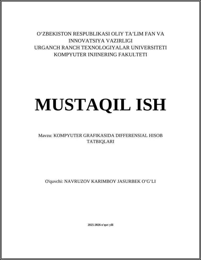 KOMPYUTER GRAFIKASIDA DIFFERENSIAL HISOB TATBIQLARI