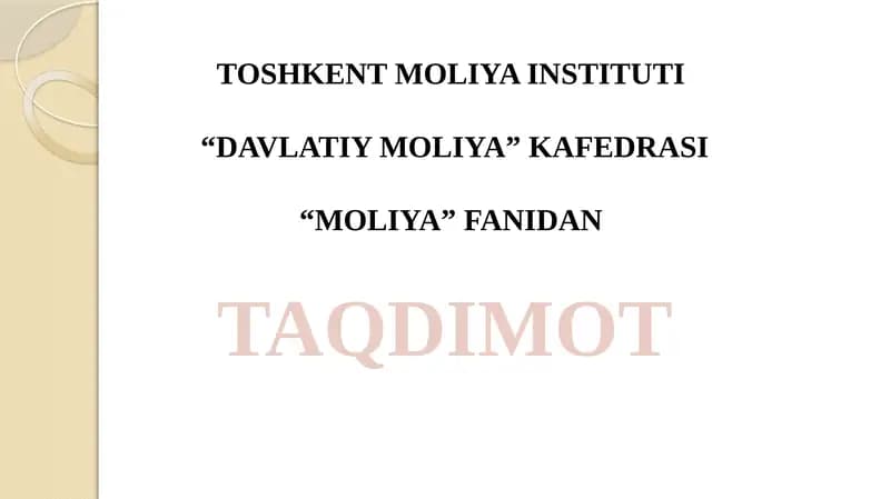 Davlatiy Moliya Fanidan Taqdimot Reja