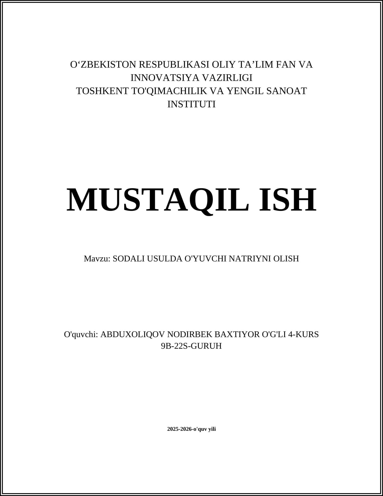 SODALI USULDA O'YUVCHI NATRIYNI OLISH
