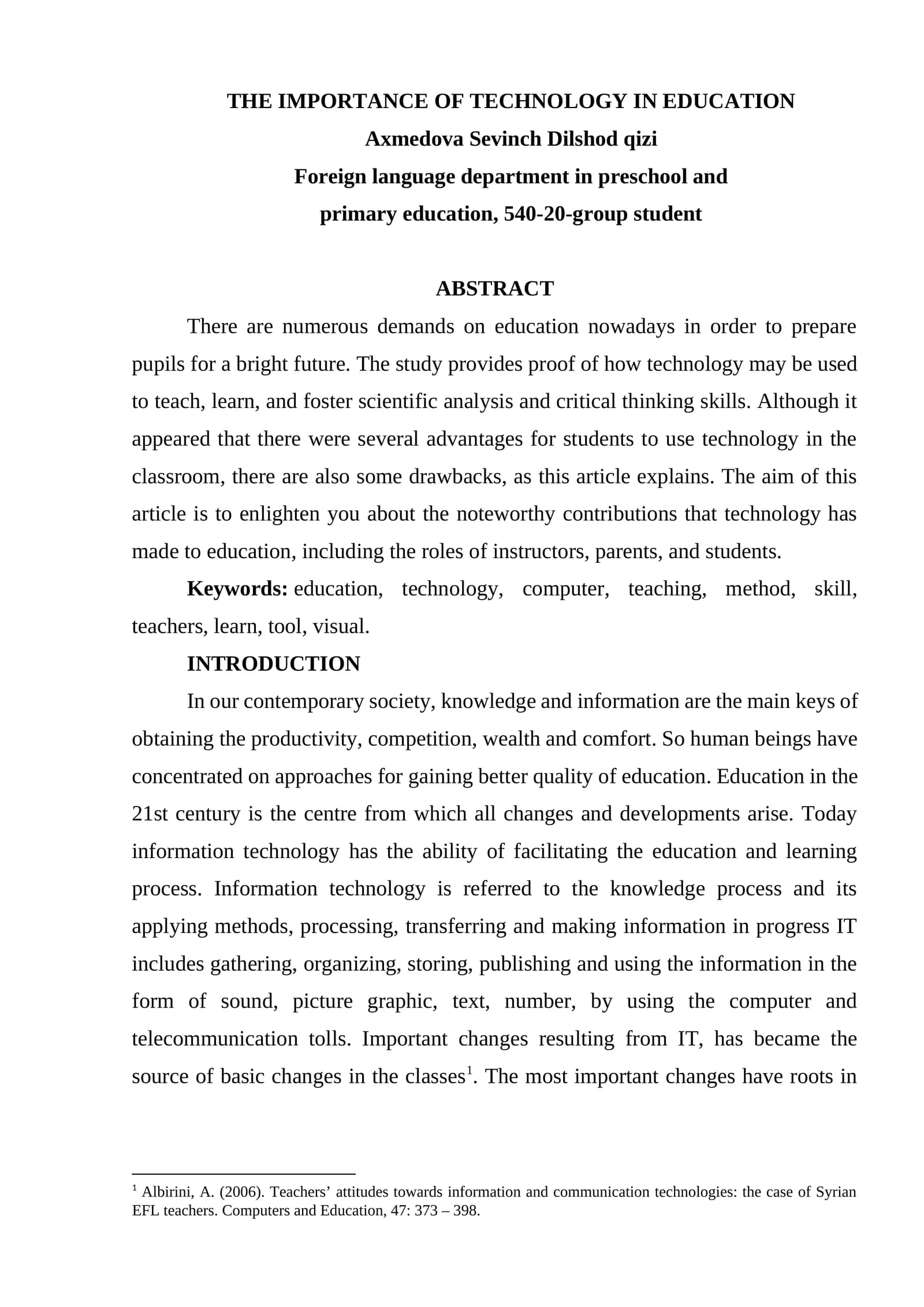 THE IMPORTANCE OF TECHNOLOGY IN EDUCATION
