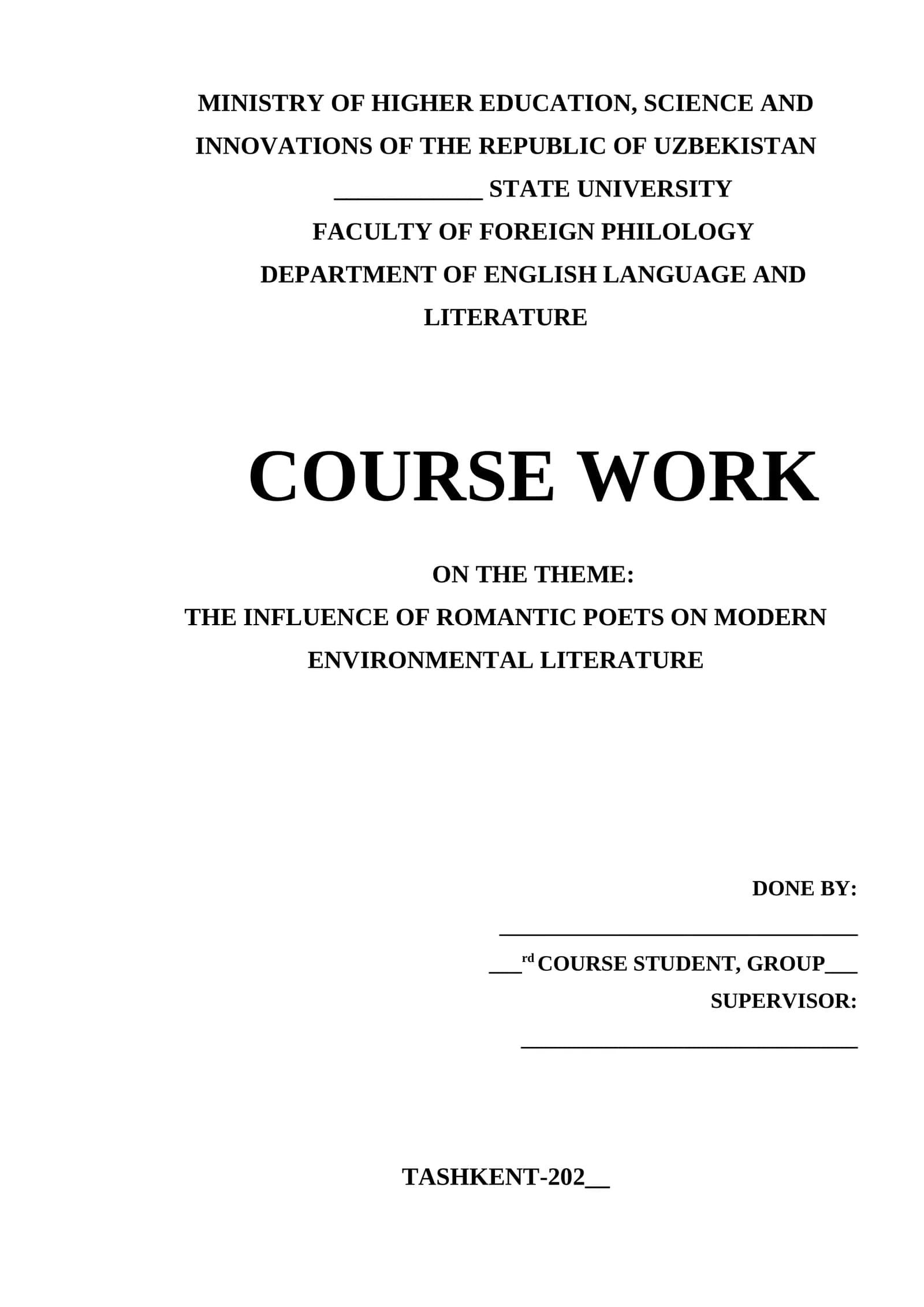THE INFLUENCE OF ROMANTIC POETS ON MODERN ENVIRONMENTAL LITERATURE