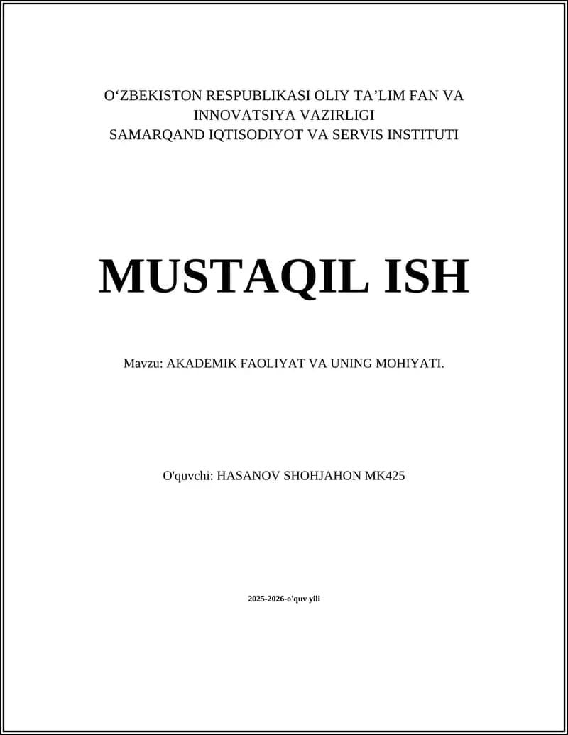 AKADEMIK FAOLIYAT VA UNING MOHIYATI
