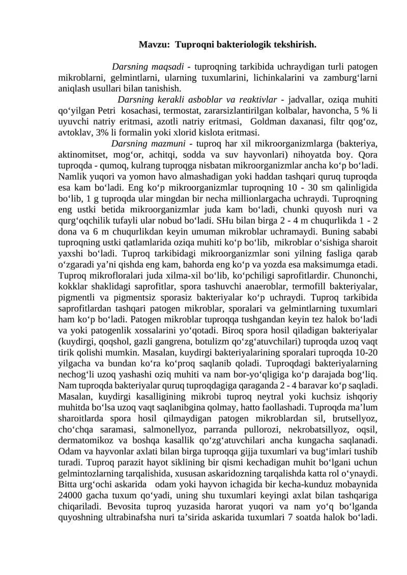 Tuproqni bakteriologik tekshirish