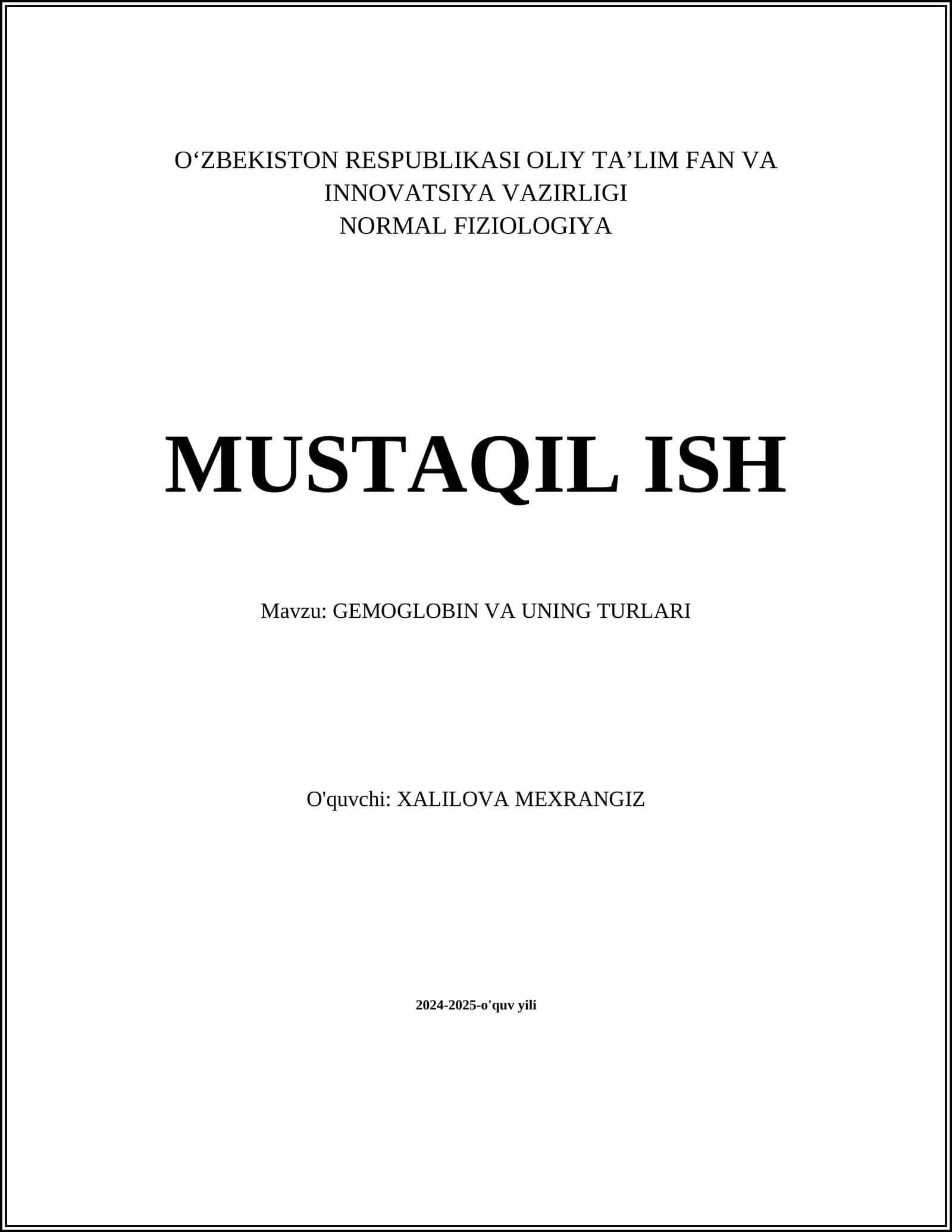 GEMOGLOBIN VA UNING TURLARI