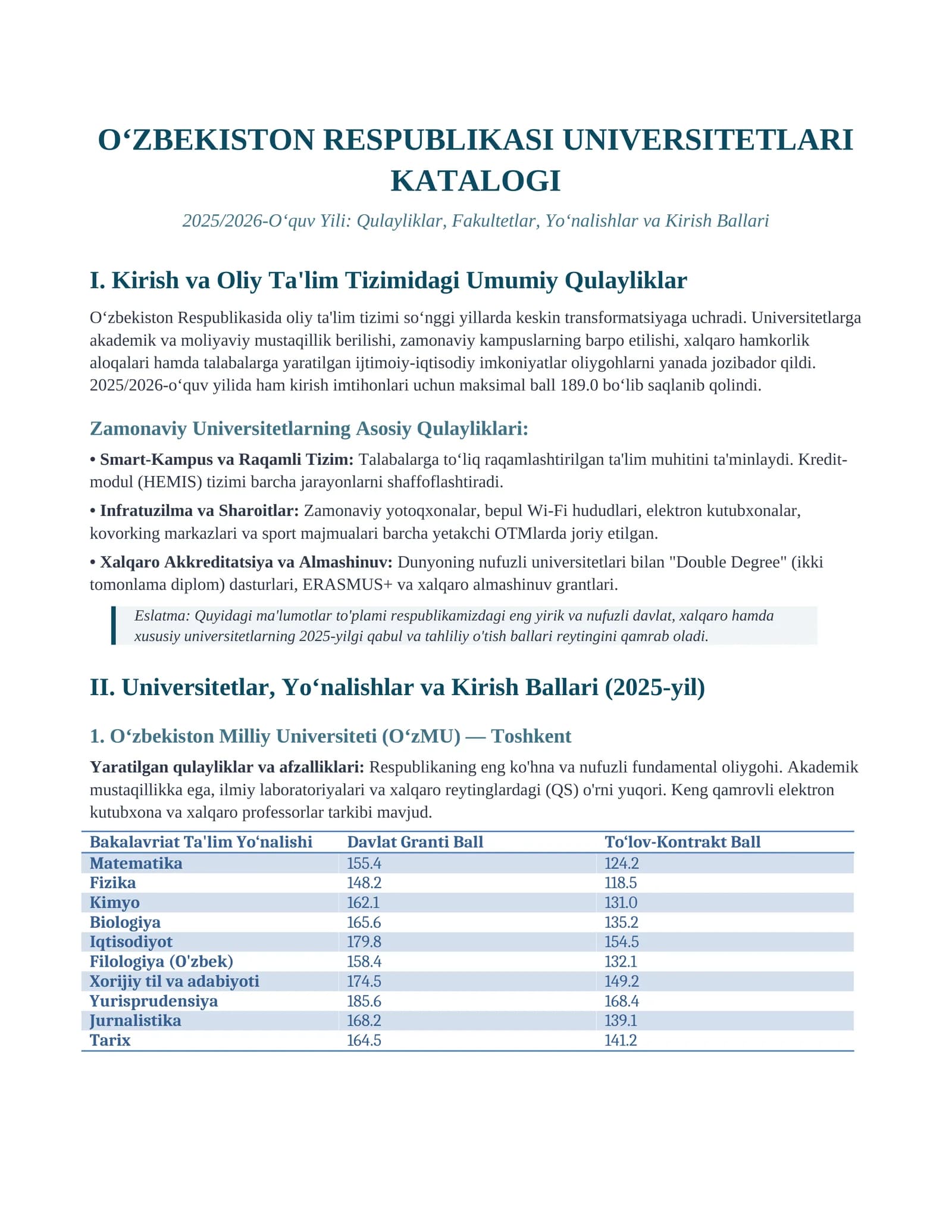 Zamonaviy Universitetlarning Asosiy Qulayliklari