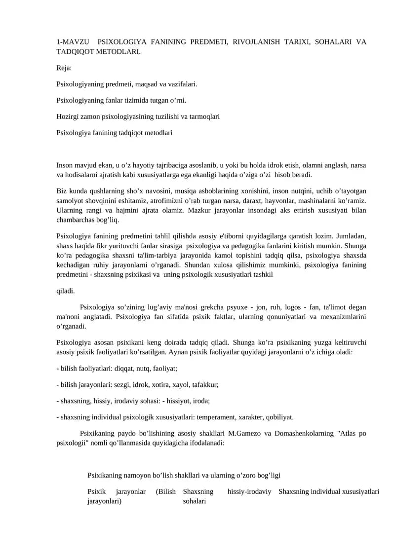 Mavzu Psixologiya