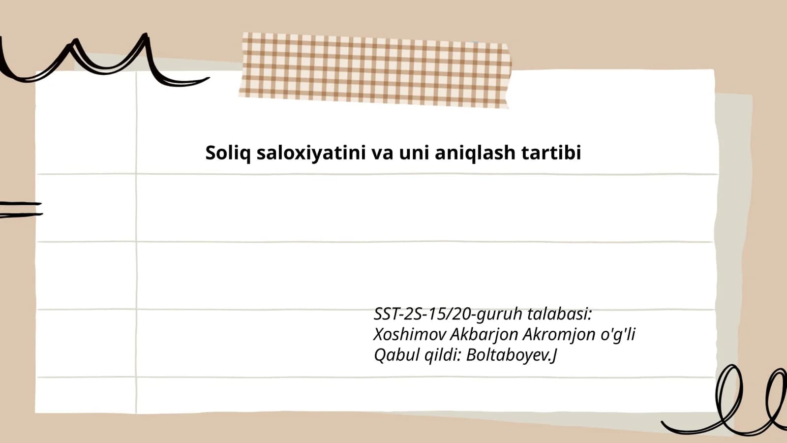 Soliq saloxiyatini va uni aniqlash tartibi