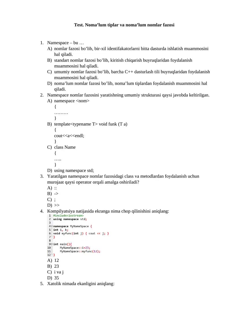 Namespace nomlar fazosi