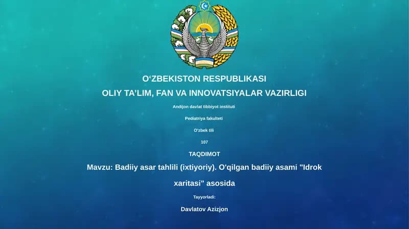 Badiiy asar tahlili (ixtiyoriy)