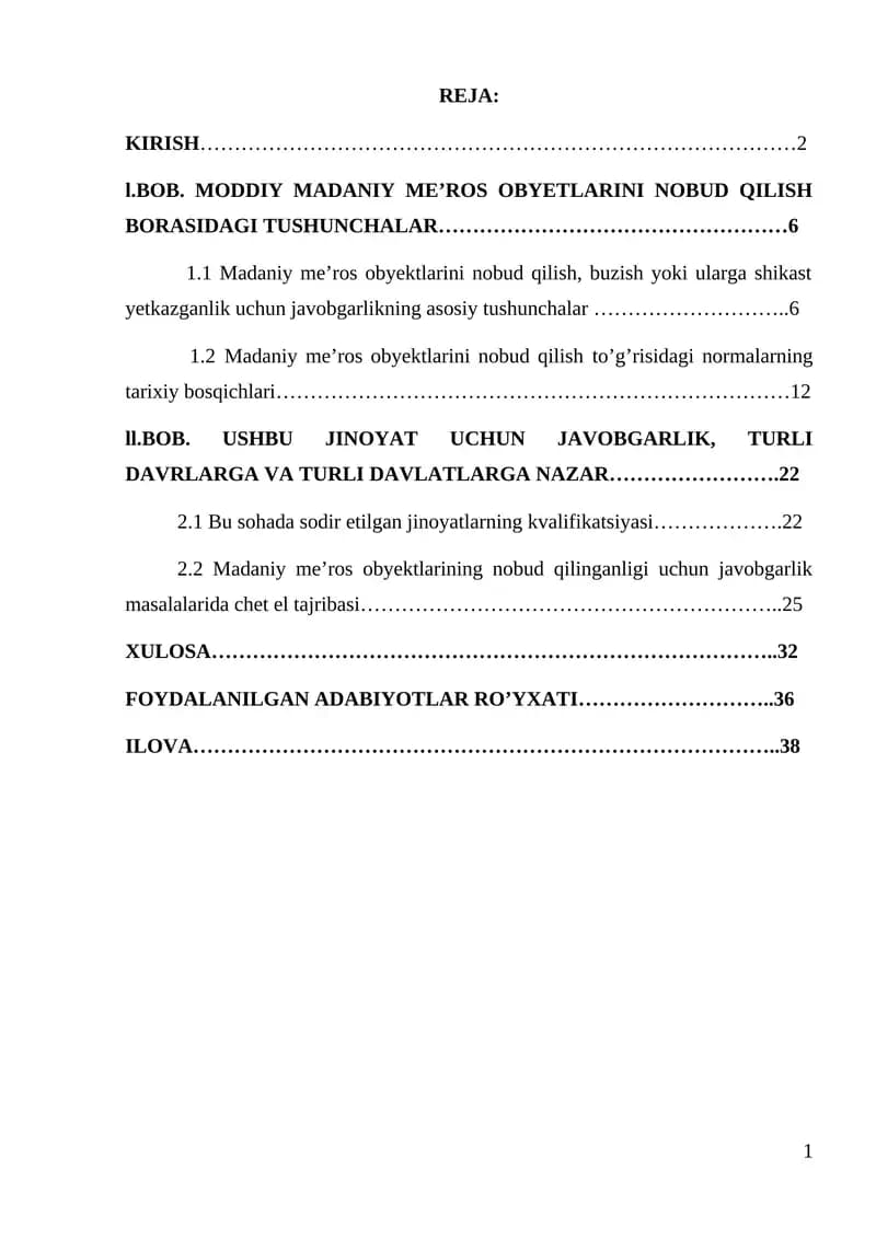 Moddiy madaniy me’ros obyektlarini nobud qilish