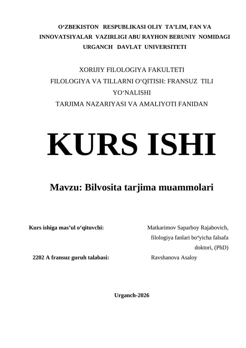 BILVOSITA TARJIMA MUAMMOLARI