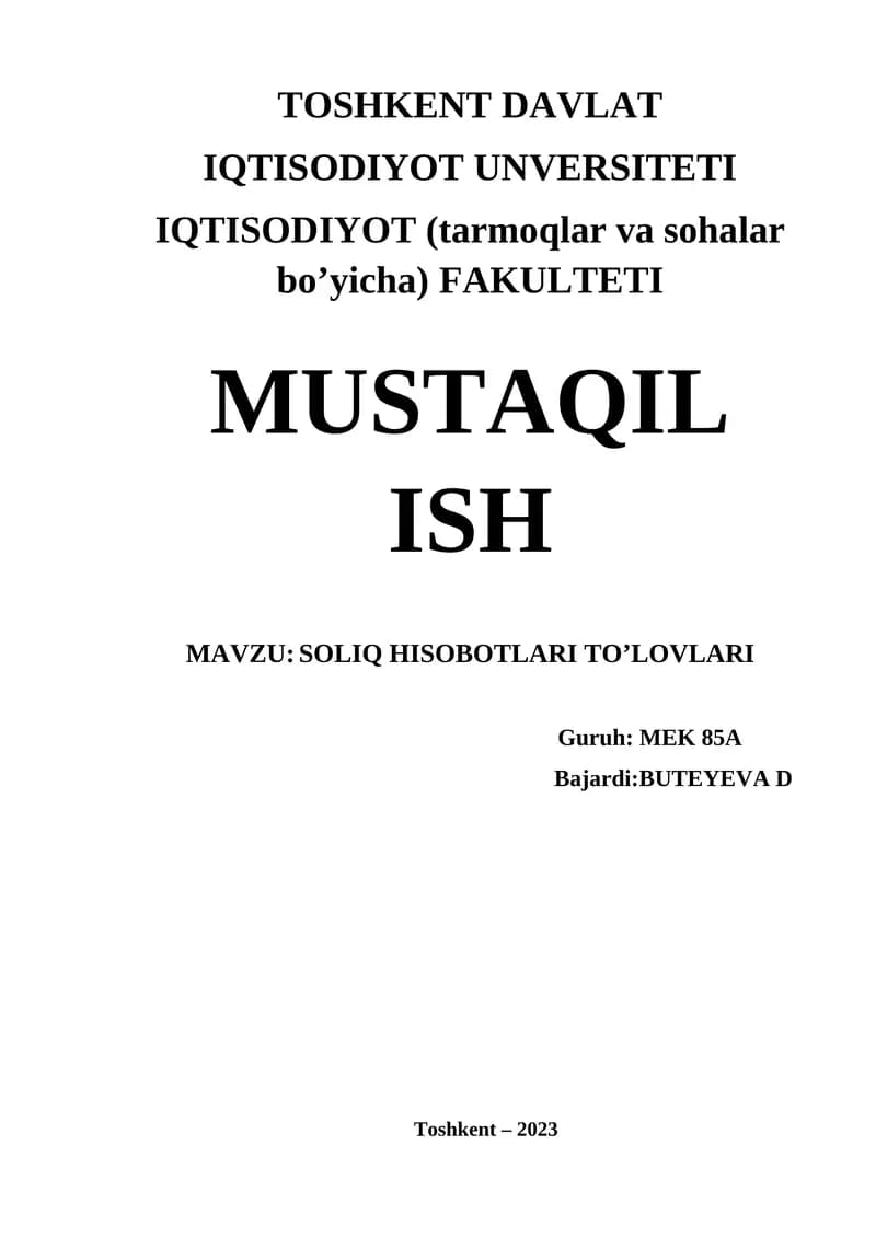 SOLIQ HISOBOTLARI TO’LOVLARI