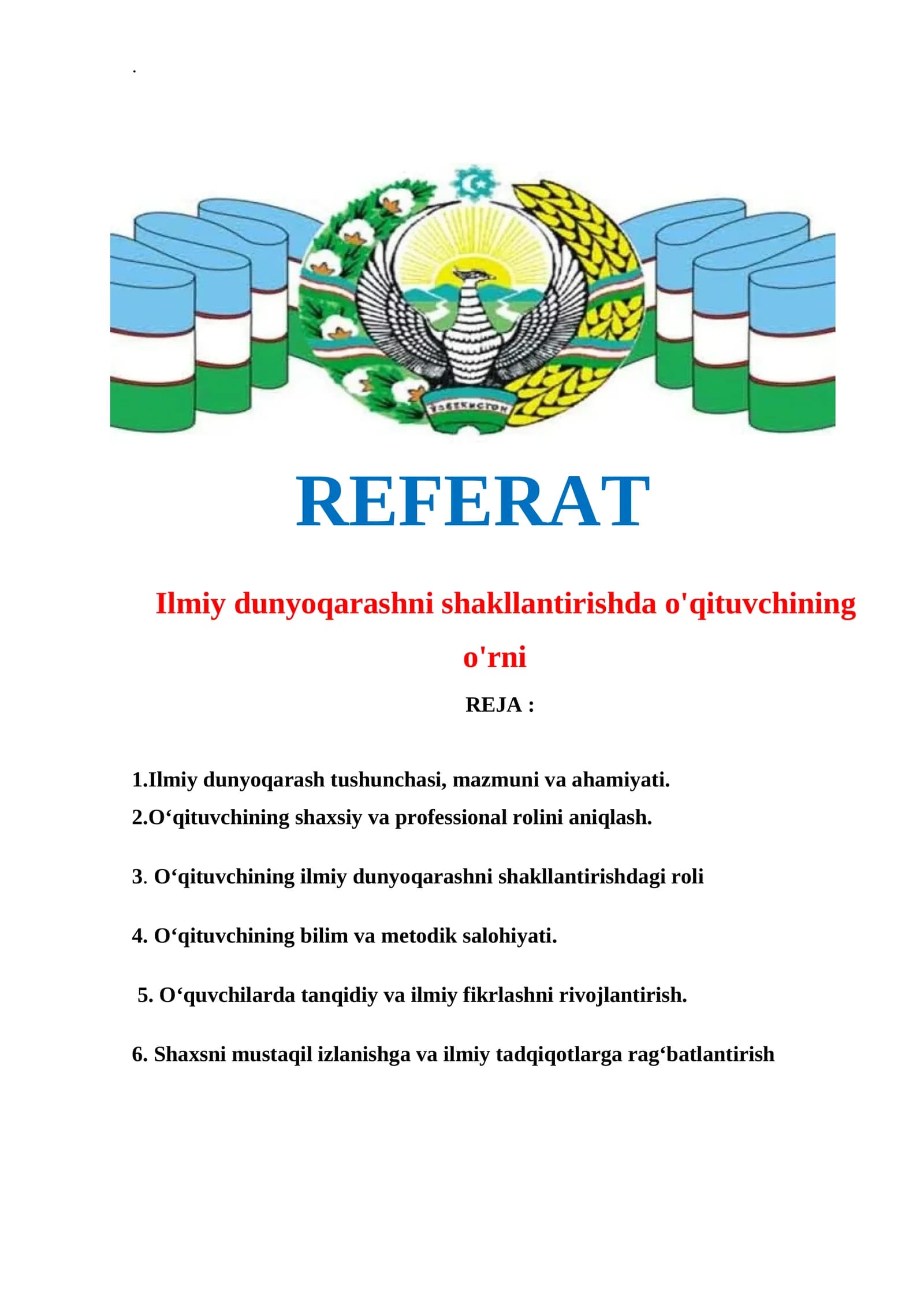 Ilmiy dunyoqarashni shakllantirishda o'qituvchining o'rni