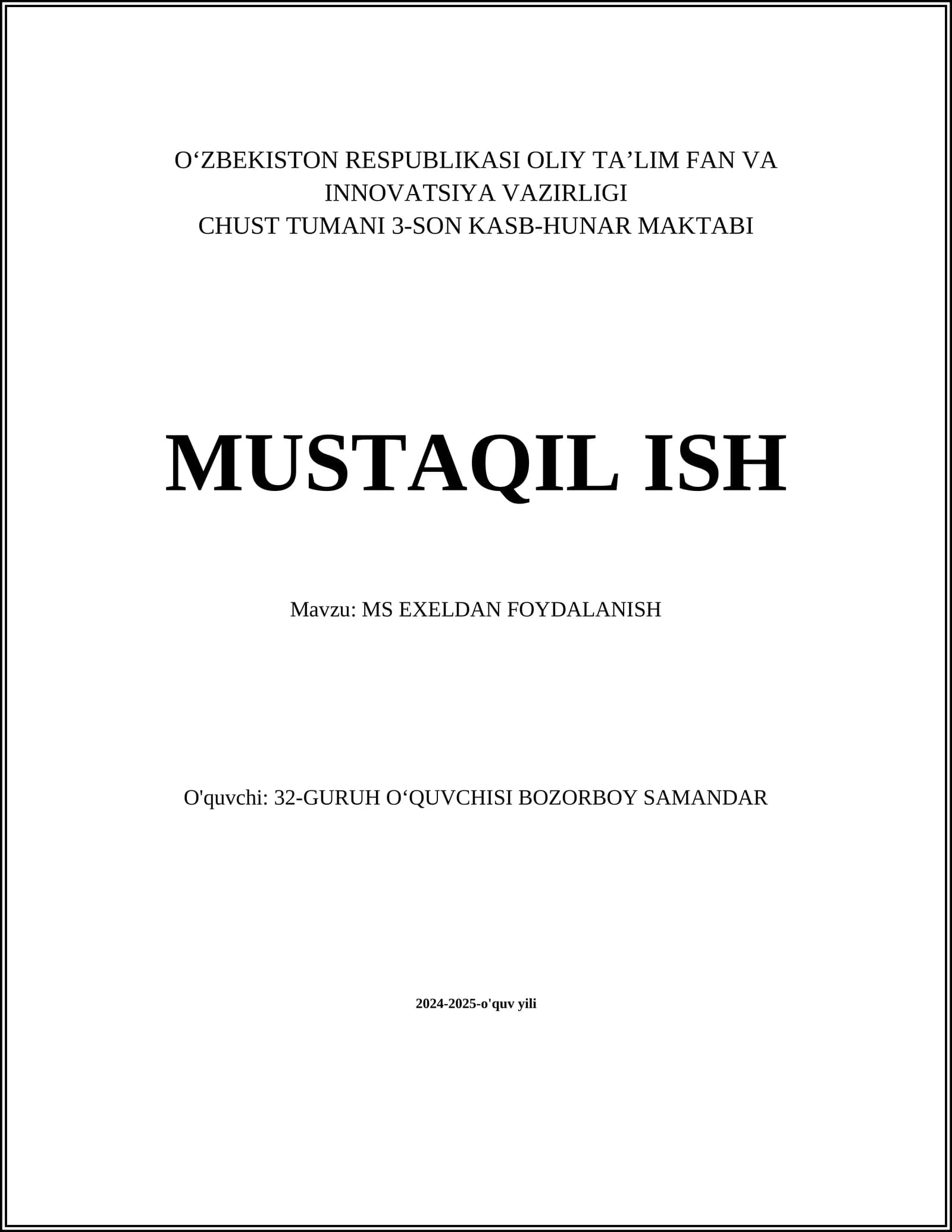 MS EXELDAN FOYDALANISH