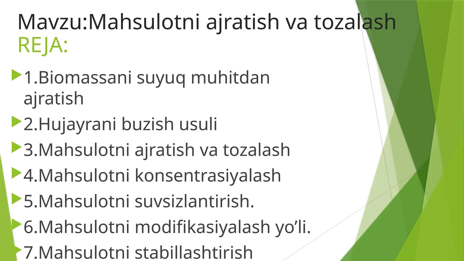 Mahsulotni ajratish va tozalash