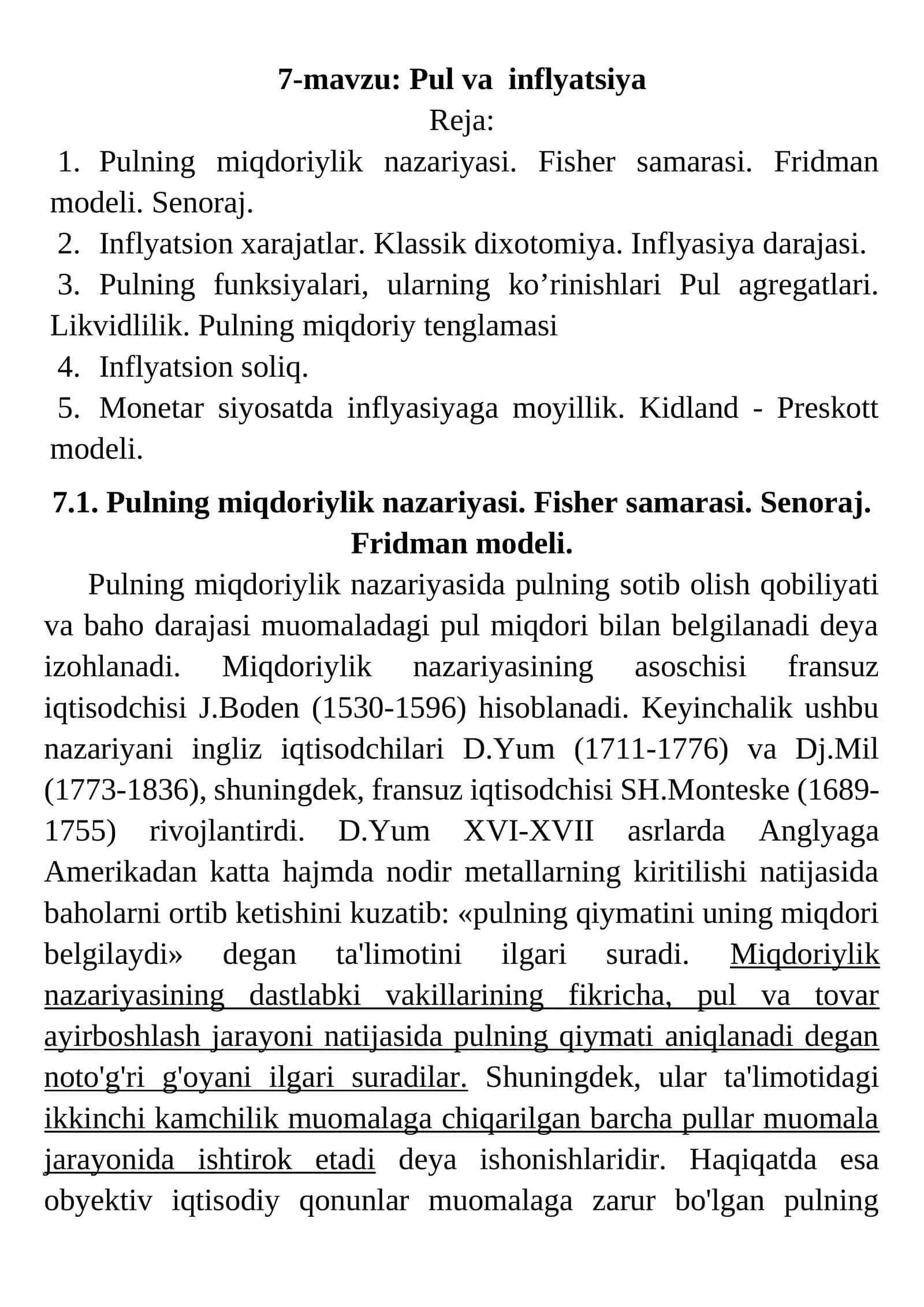 Pul va inflyatsiya