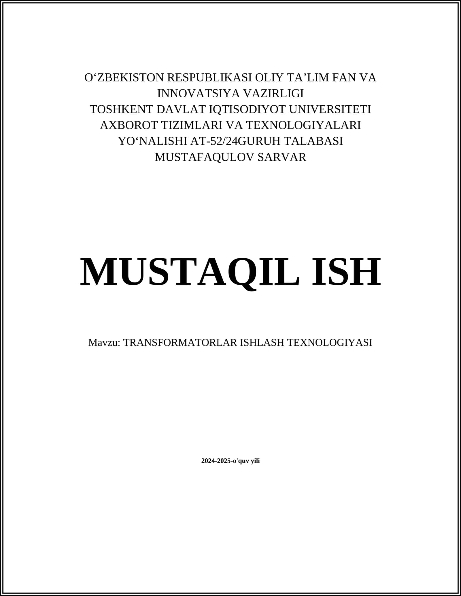 TRANSFORMATORLAR ISHLASH TEXNOLOGIYASI