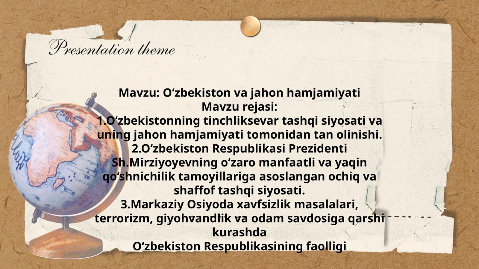 O‘zbekiston va jahon hamjamiyati