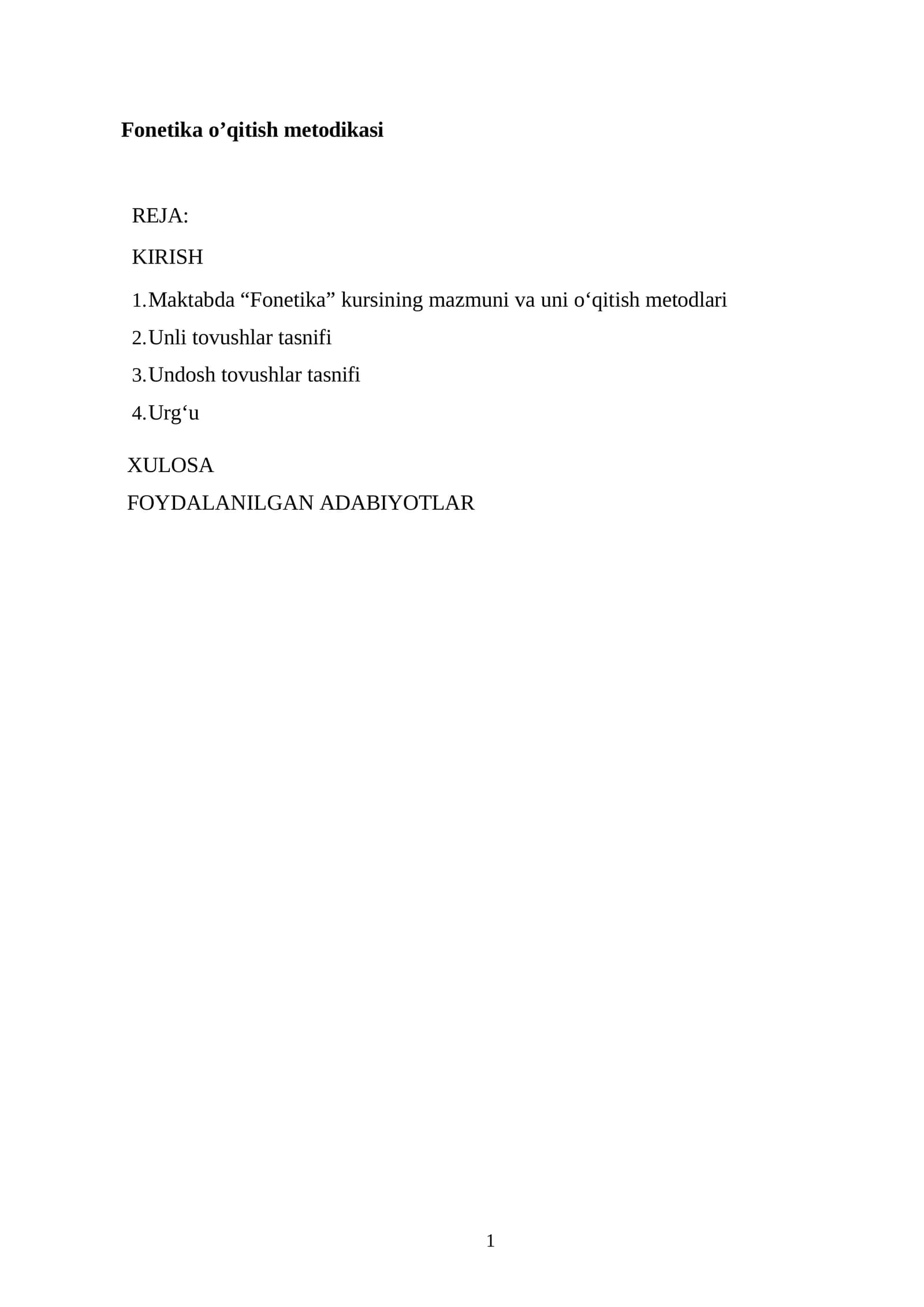 Fonetika o’qitish metodikasi