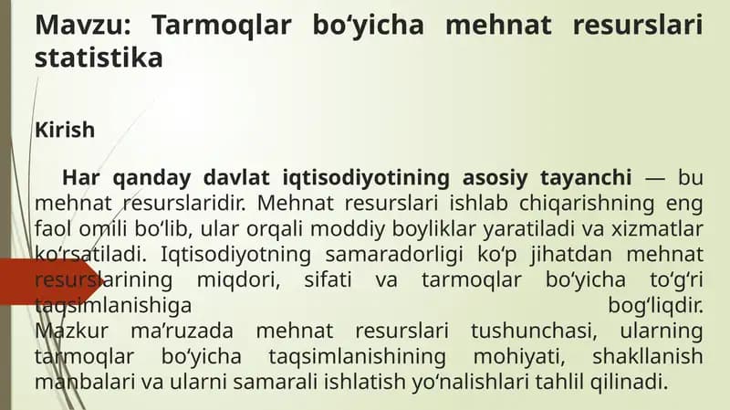Mehnat Resurslari Statistika
