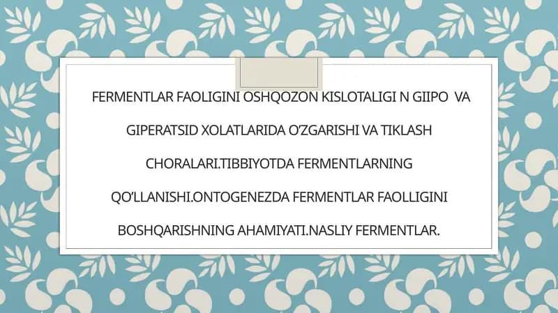 Fermentlar faoliyati oshirish