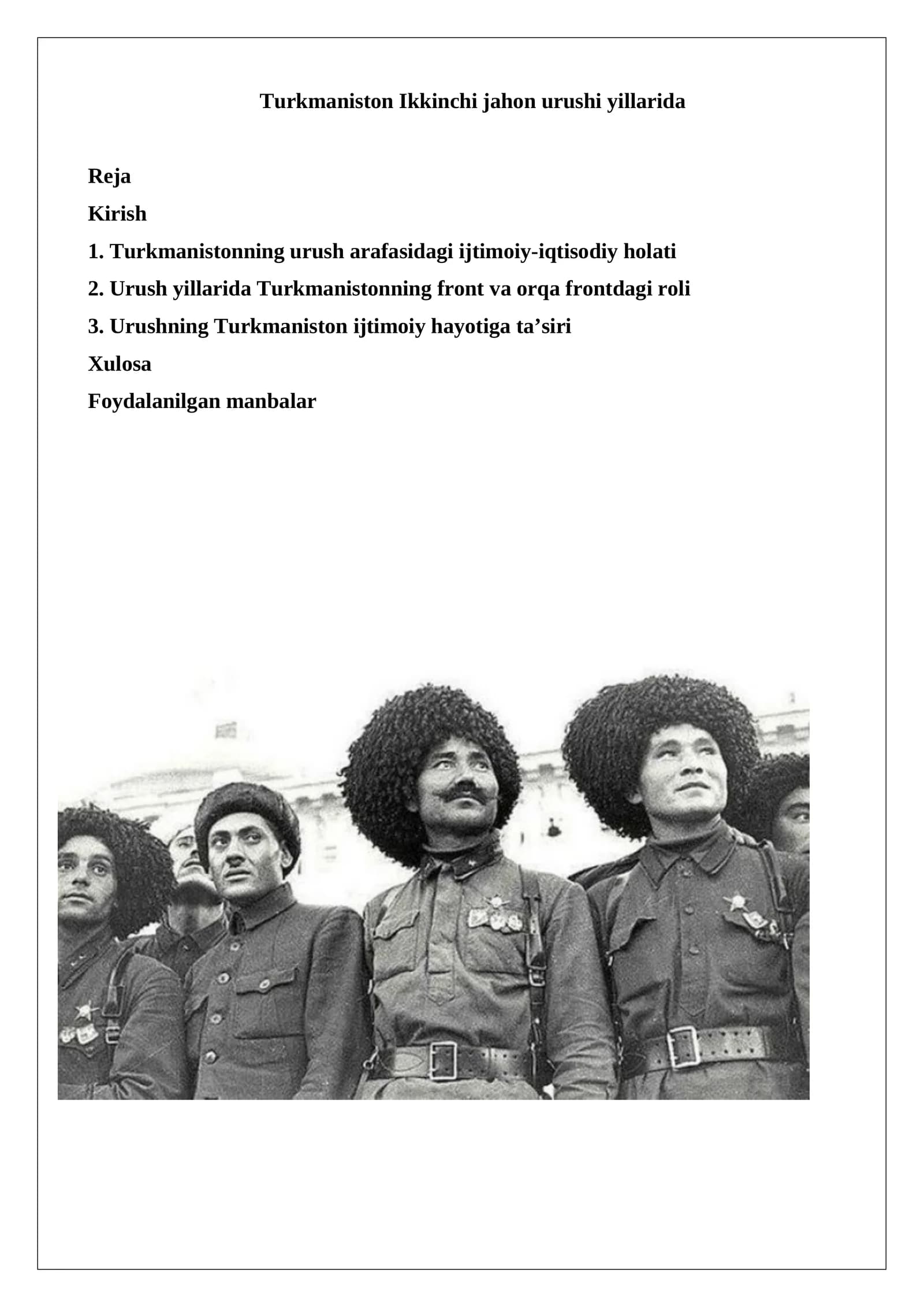 Turkmaniston Ikkinchi jahon urushi yillarida