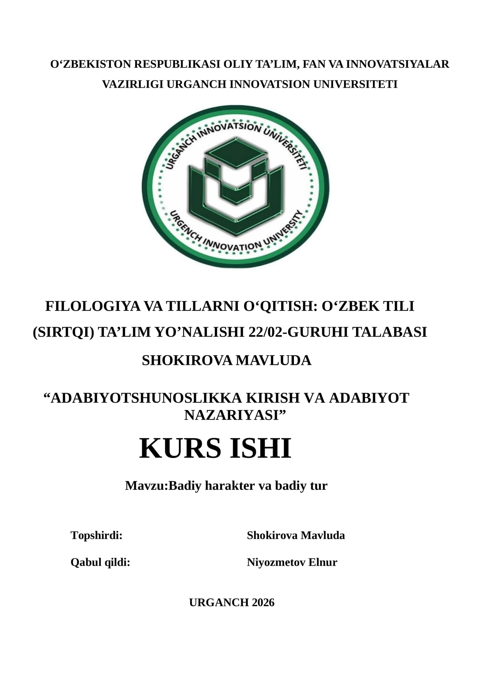 Badiy harakter va badiy tur