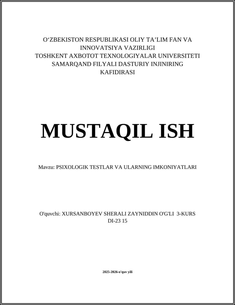 PSIXOLOGIK TESTLAR VA ULARNING IMKONIYATLARI