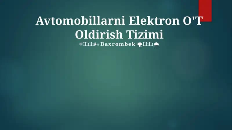 Avtomobillarni Elektron O'T Oldirish Tizimi