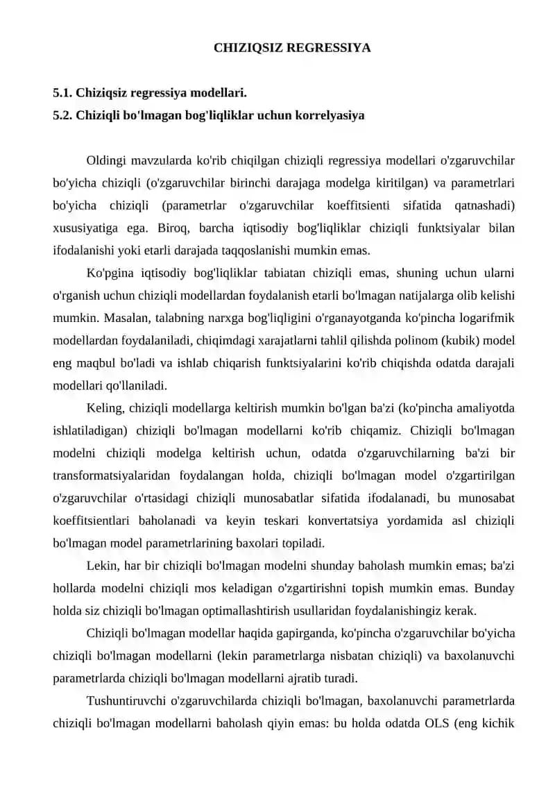 Chiziqsiz Regressiya