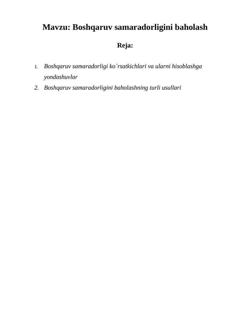 Boshqaruv samaradorligini baholash