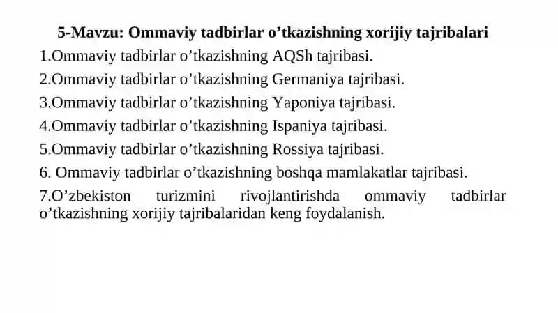 Ommaviy tadbirlar o’tkazish