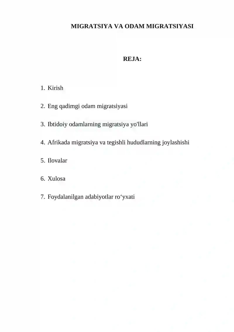 MIGRATSIYA VA ODAM MIGRATSIYASI