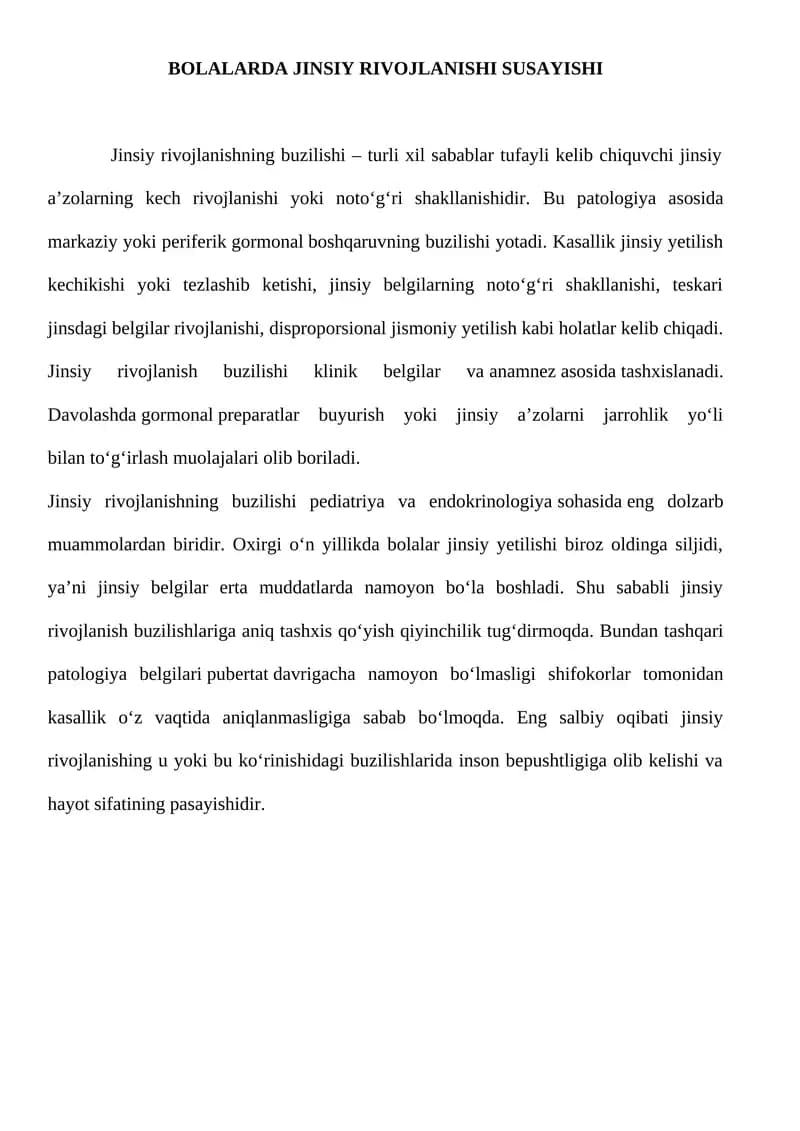 Jinsiy rivojlanishning buzilishi