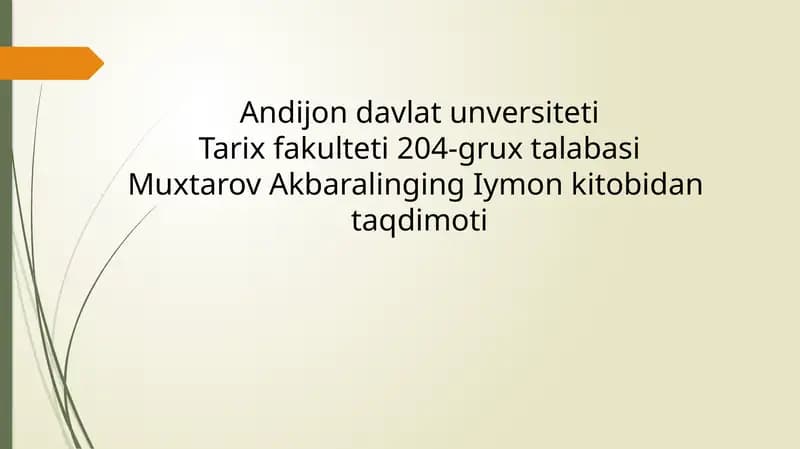 Muxtarov Akbarali ning Iymon kitobidan taqdimoti