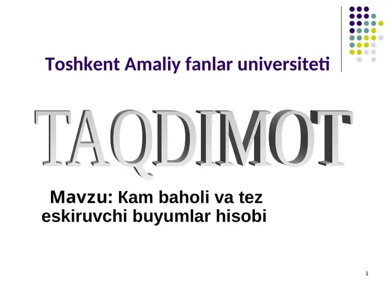 Кам баҳоли ва тез эскирувчи буюмлар hisobi